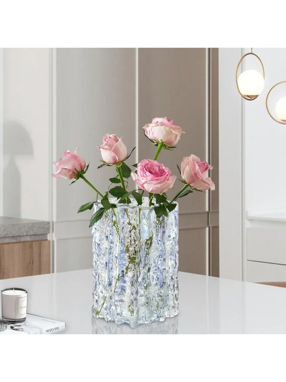 Heavy Duty Iridescent Glass Flower Vase for Home Decor, Weddings & Centerpieces